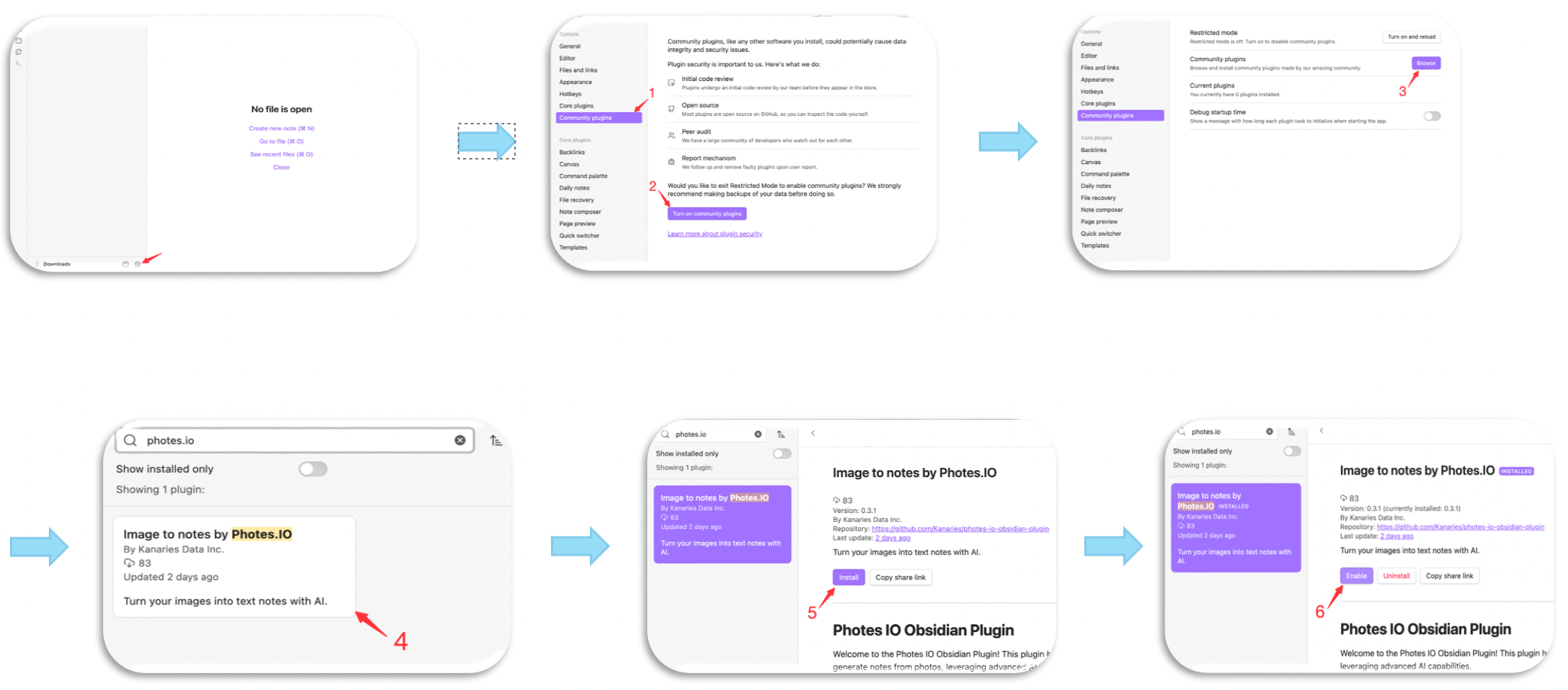 Install Photes.io plugin in Obsidian