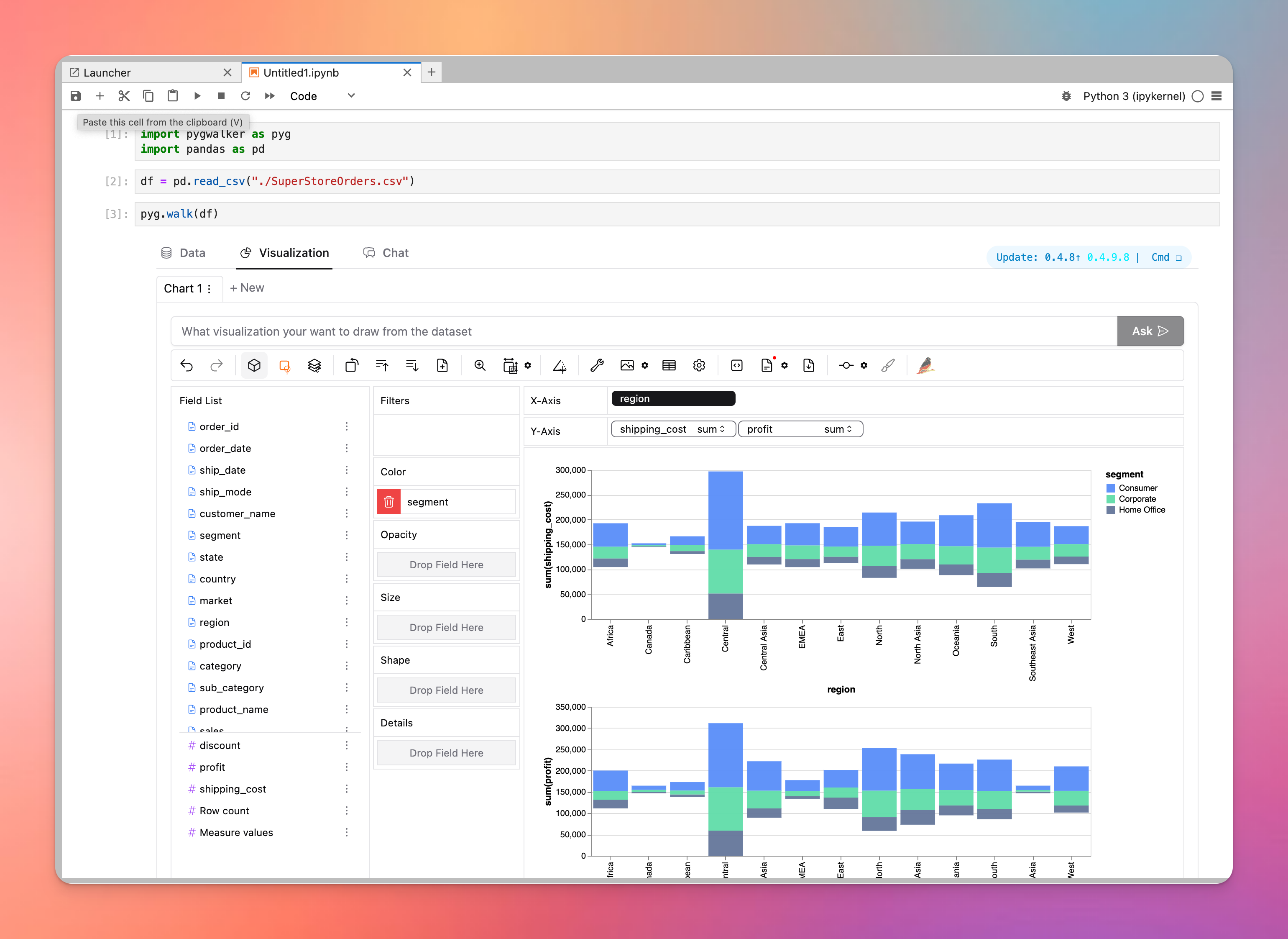 jupyter with pygwalker for visualization